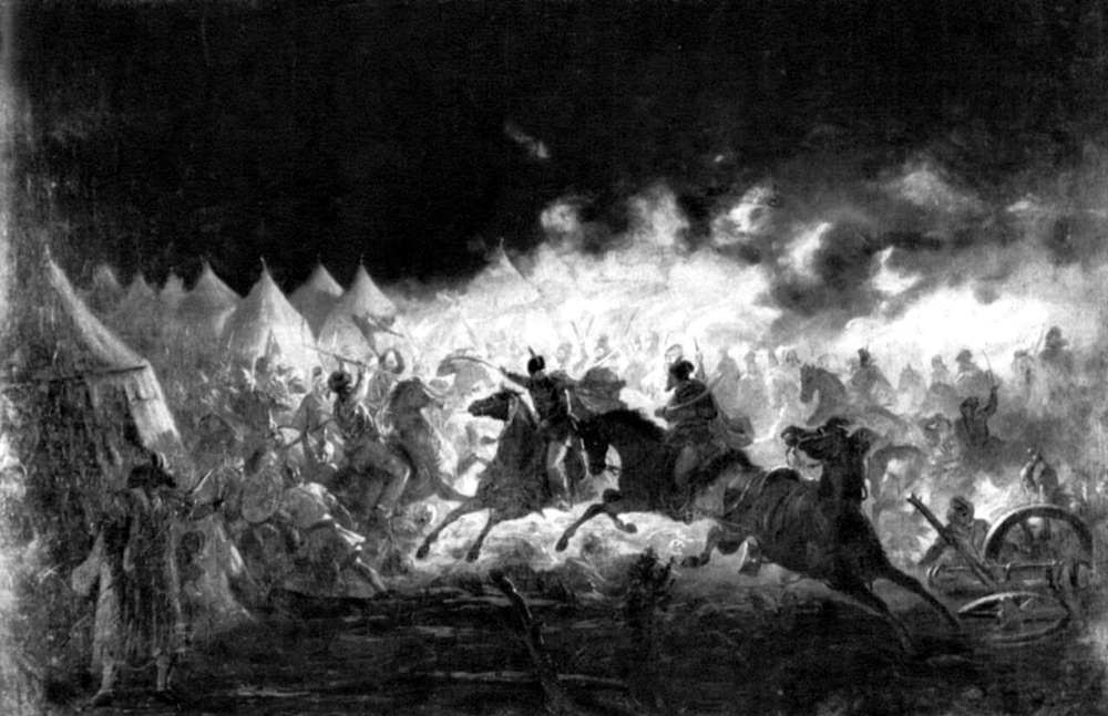 Pictura „Batalia cu facle” de Theodor Aman, care infatiseaza Atacul de noapte al lui Vlad Tepes asupra taberei otomane