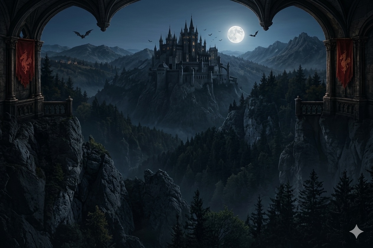 Castel gotic sub luna plina — cazare langa Dracula Land, Gherghita