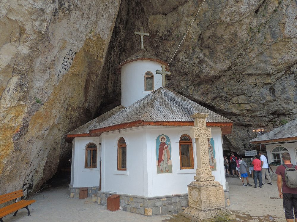 Ialomita Cave Monastery, built at the entrance to the cave, in the Bucegi